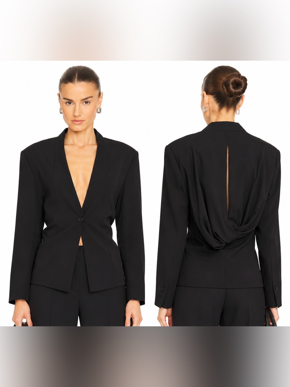 COS Black Draped Back Blazer Size 10 Cutout Open Back Minimalist silk blend